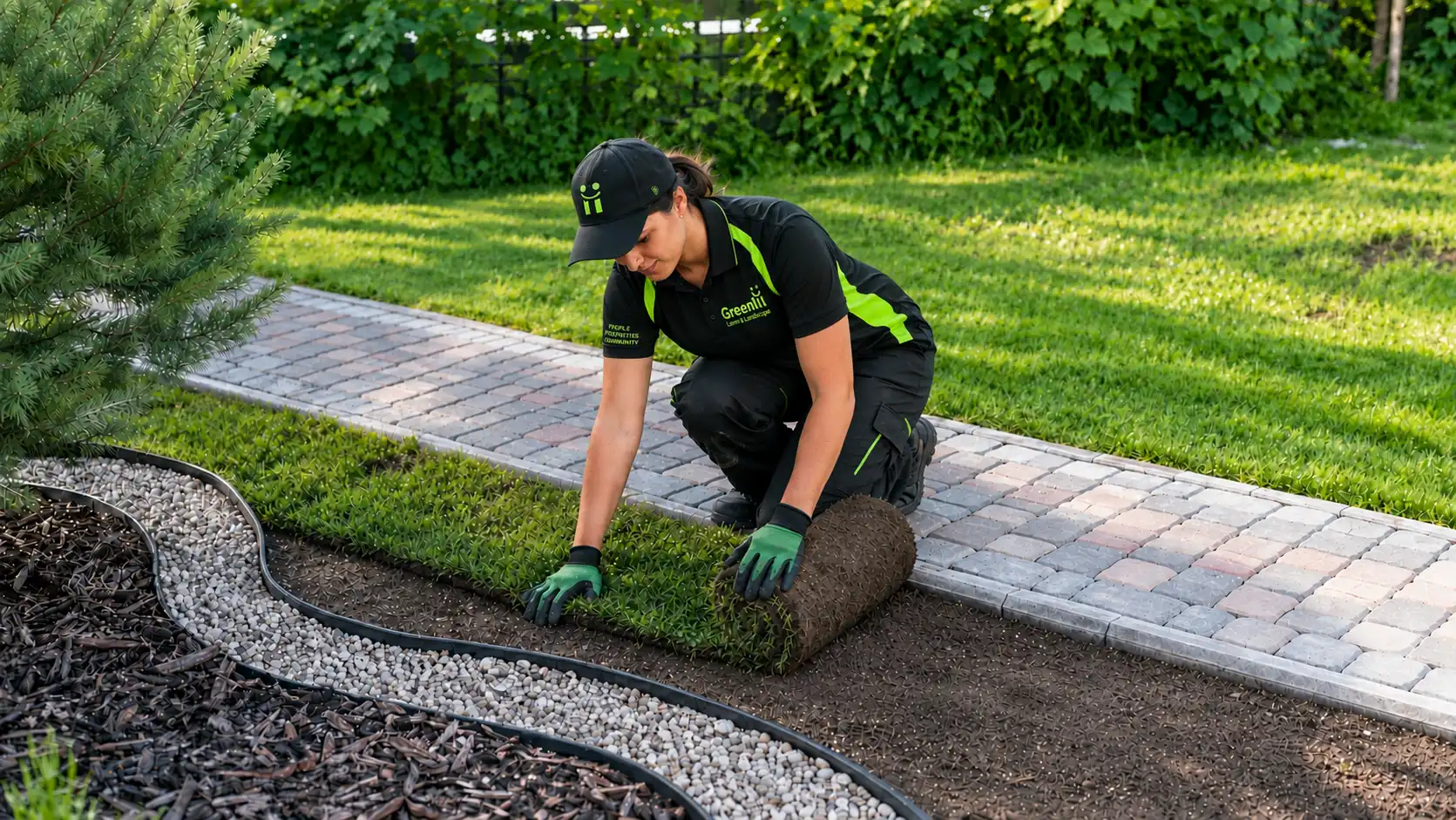 Professiona-Landscaper-Laying-Fresh-Sod Greenlii Landscaping Services